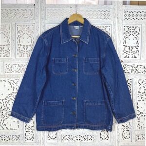 Vtg 90's GAP Dark Wash Denim Chore Jacket Barn Cabincore Work Retro Trucker